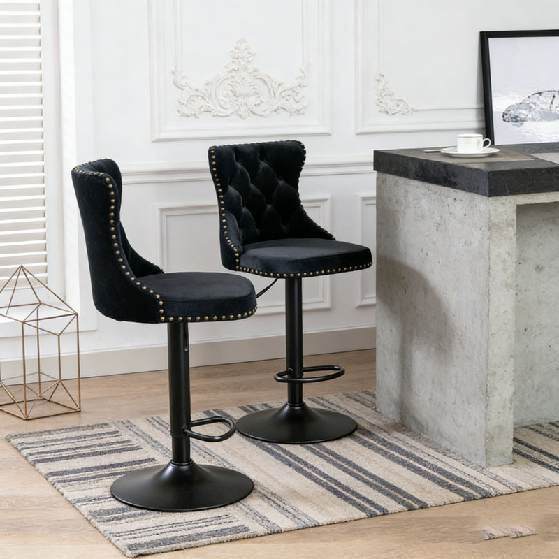 Tabourets de bar modernes et rembourrés, Noir