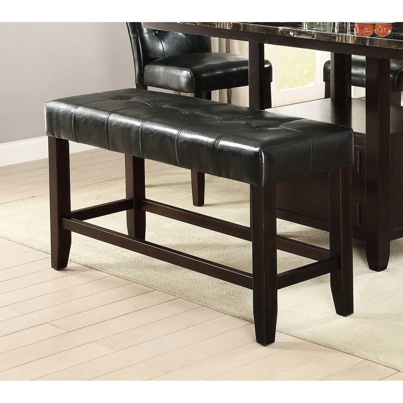 Banc de salle à manger moderne à hauteur de comptoir - siège en similicuir noir avec base en bois et coussin de style
