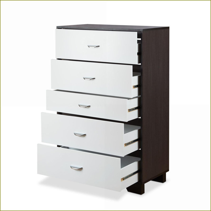 Commodes et amp; Armoires-penderie: Commode moderne à 5 tiroirs, blanc Espresso, bois d'ingénierie | Espresso | Blanc