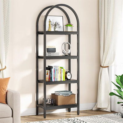 70.86" Tall 4-Tier Black Industrial Arched Open Bookshelf Storage Rack For Office