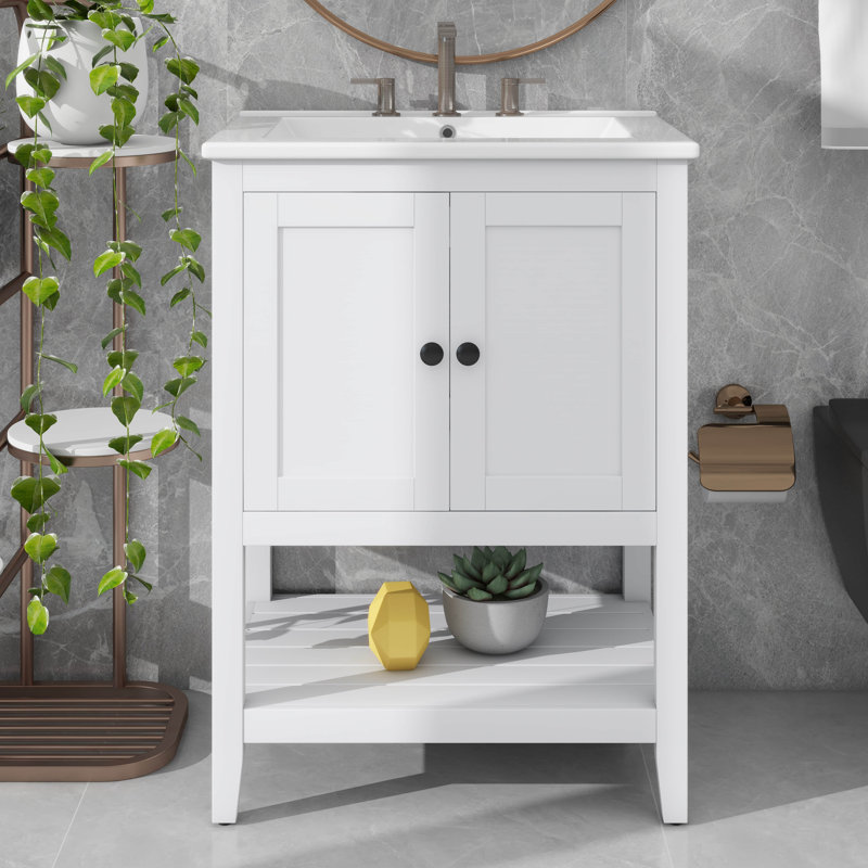 Lavabo de salle de bain moderne élégant en céramique 24 pouces avec tablette ouverte