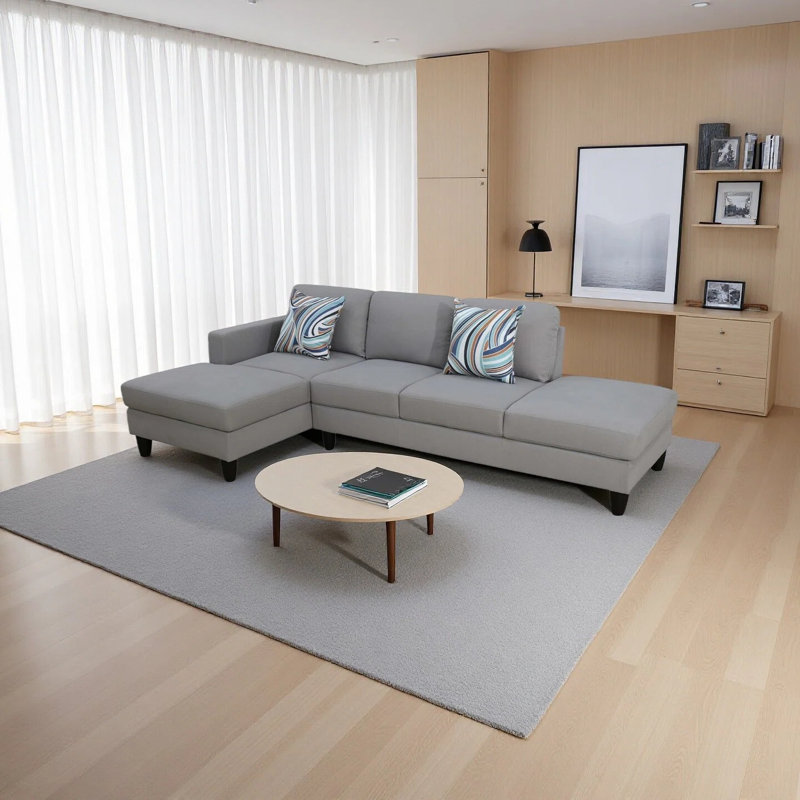 2-piece Calico Sectional Sofa, Light Gray Fabric