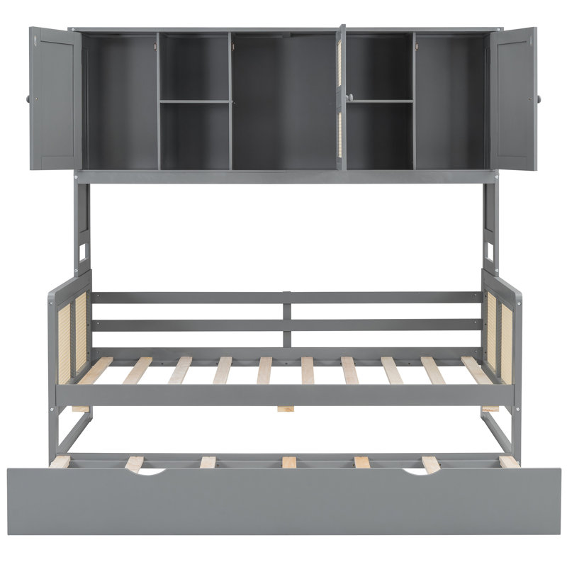 Lit de jour moderne en bois gris avec couchette et système de configuration pratique, Gris, Lit simple