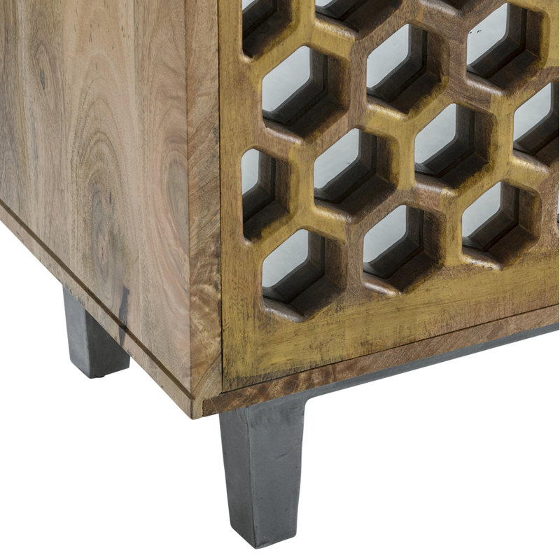 Mango Wood Honeycomb Mirrored 69'' Sideboard