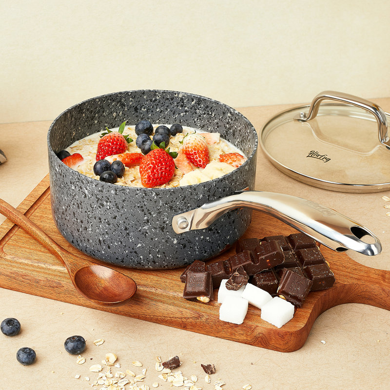 Casserole en granite antiadhésive en aluminium, Gris, 1 pinte