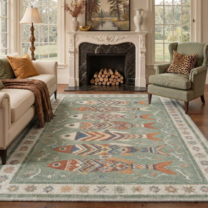 Tapis vert lavable avec envers antidérapant Arnella, Rectangle 9' x 12'