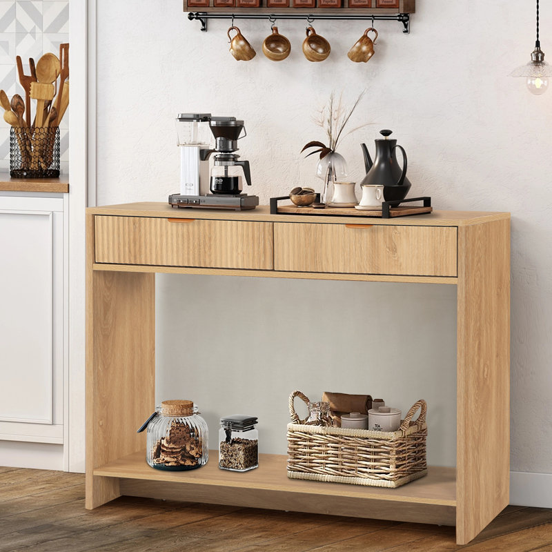 Mukades Fluted Console Table with Drawers, Natural, 31.49" H x 43.3" W x 11.85" D