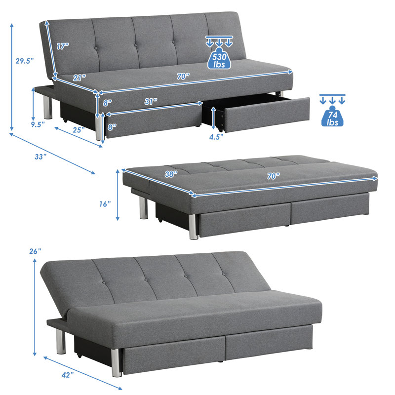 Twin 70'' Upholstered Convertible Sofa