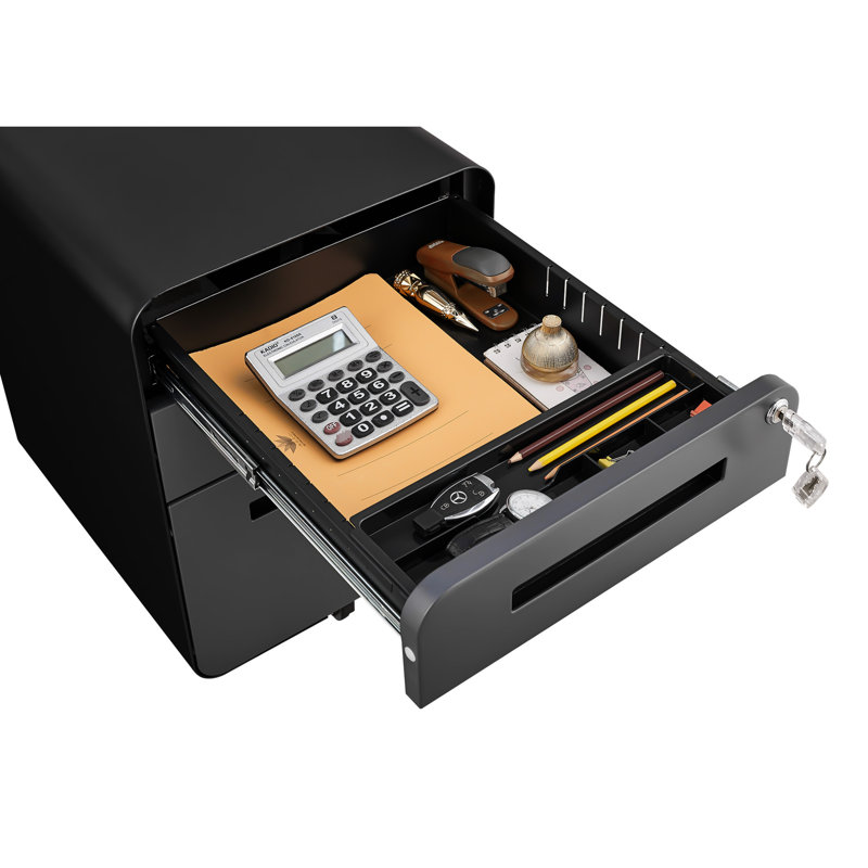 Simple Style 3 Drawer Mobile Filing Cabinet, Cold - 5 Wheel Design To Tipping, Lockable With 2 Keys, Removable Pencil Tray, Hanging Bar For Different File Sizes, Fits Under