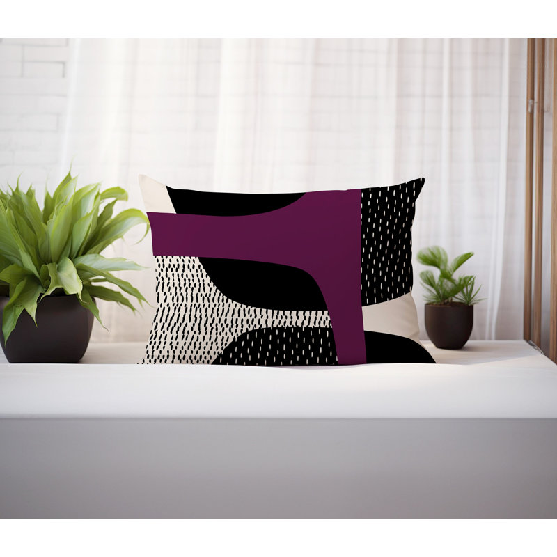 Coussin lombaire réversible intérieur / extérieur Vikka, H 18 po x l 25 po, Purple/Black/Off-White, Tribo