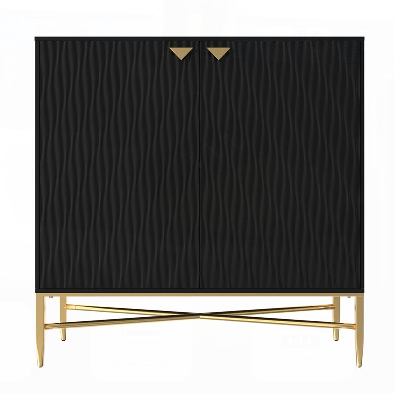 Armoire d'appoint 2 portes avec motif en relief et pieds en métal en forme de X pour un rangement moderne