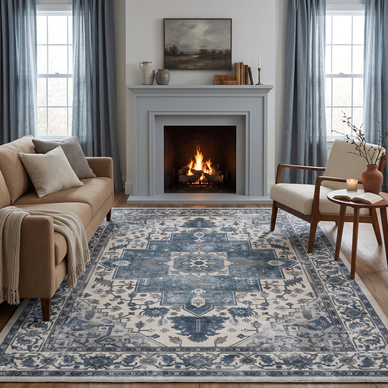 Tapis d'intérieur antidérapant lavable à la machine, Bleu, 6'*9'