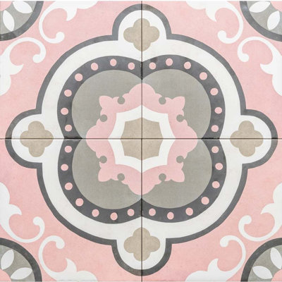 Art Deco 8" x 8" Patterned Porcelain Floor and Wall Tile