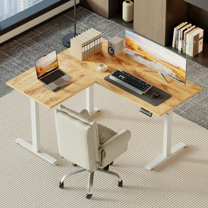 Bureau debout en forme de L de 55 pouces, bureau électrique à hauteur réglable pour le bureau à domicile, grand bureau d'ordinateur ergonomique avec 3 boutons de mémoire, gestion des câbles, bureau d'angle pour la maison et le bureau, brun rustique