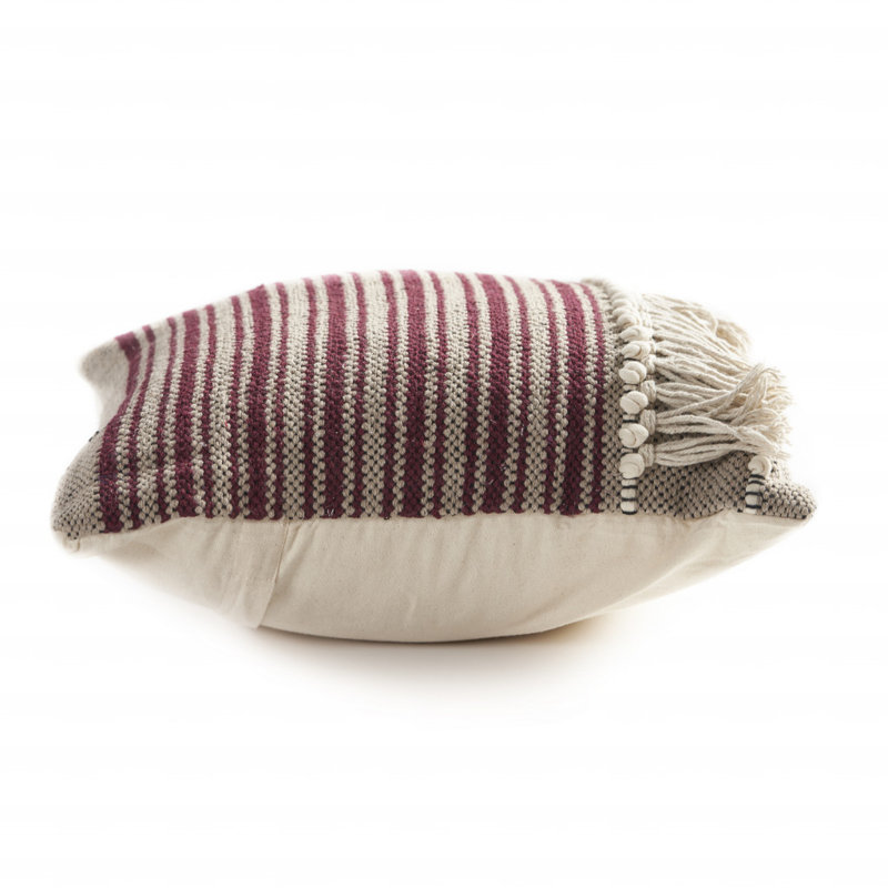 Coussin décoratif en coton à rayures sur-touffeté, Polyester