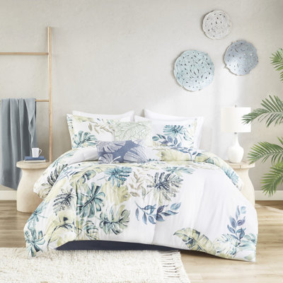 Lit double - Édredon en coton avec motif de plante tropicale