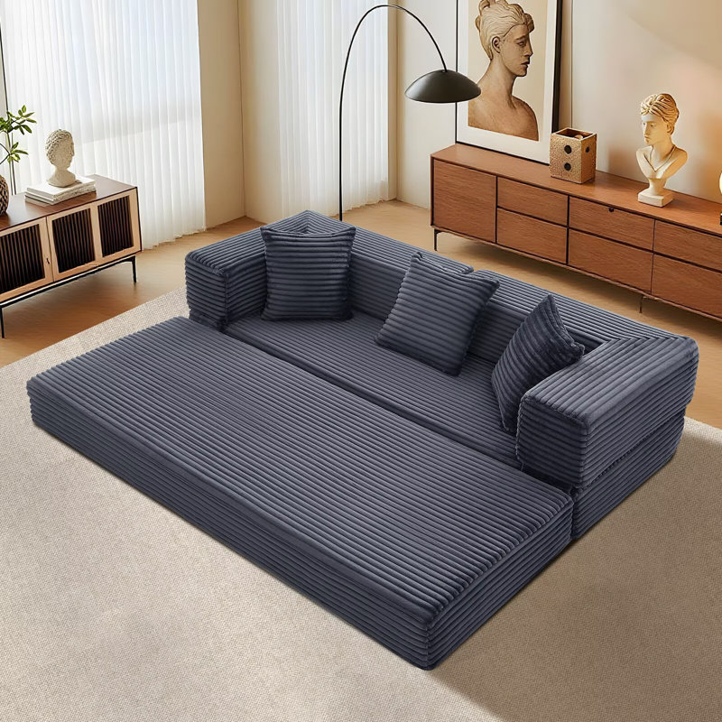 Compression Sofa - 3 Seats Convertible Floor Sofa Bed - with Pillow Back Support Armrest - Comfy Foldable Sofa Bed Sofa in Box - Corduroy Fabric - for Living Room Bedroom