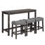 Ensemble de table de bar moderne 4 pièces avec canapé avec prise de courant intégrée derrière le canapé et 3 tabourets rembourrés Structure en métal robuste gris foncé pour le salon, la salle à manger et le bureau personnel