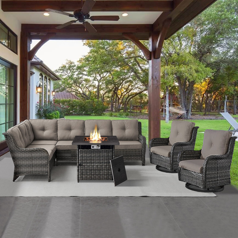 Bonia 8 - Person Outdoor Seating Group with Cushions, Gray, Gray