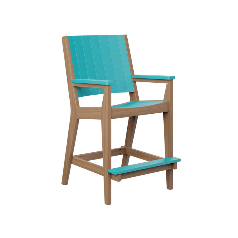 Fauteuil de bar Berlin Chat, Bleu Aruba, Acajou antique
