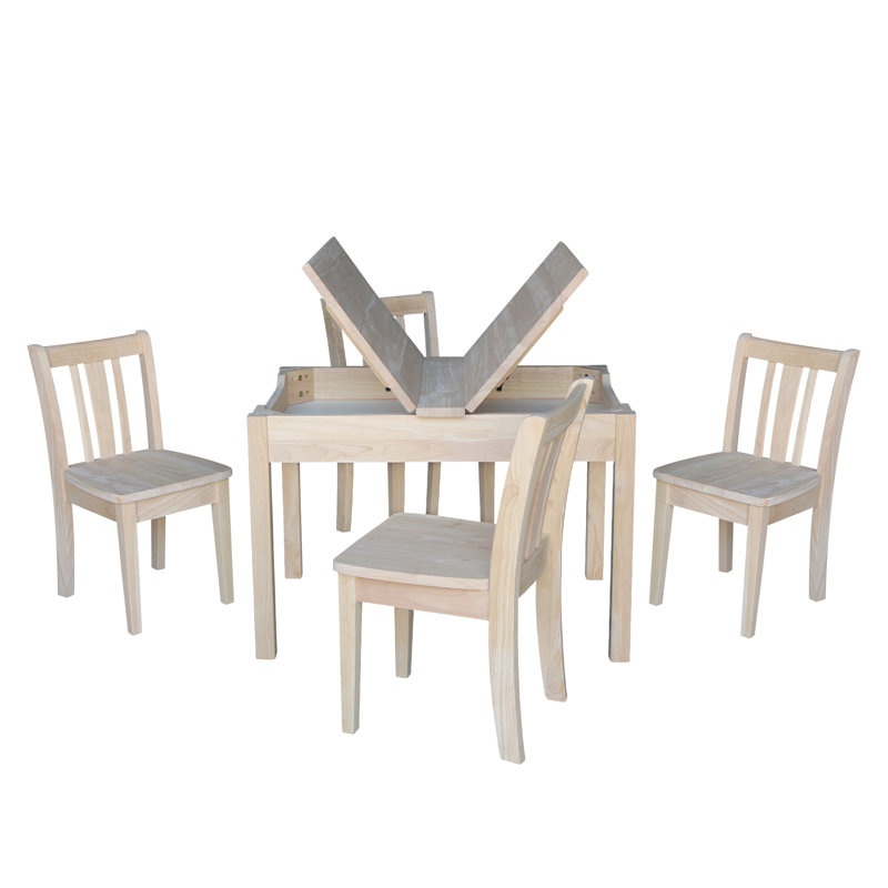 Ensemble de table rectangulaire et de chaises Charbel Kids, Brut / prêt à finir