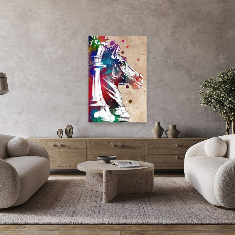 Chevalier d'échecs coloré, art coloré abstrait cheval, H 48 po x l 32 po