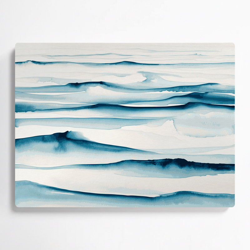 Art mural horizontal à rayures horizontales bleu pâle, blanc et vert, H 11 po x l 14 po
