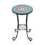 Table d'appoint bleue et noire en céramique avec tablette, pieds en fer, 14 po de diamètre, 21,59 po de hauteur, polyvalente pour divers espaces X H, intempéries
