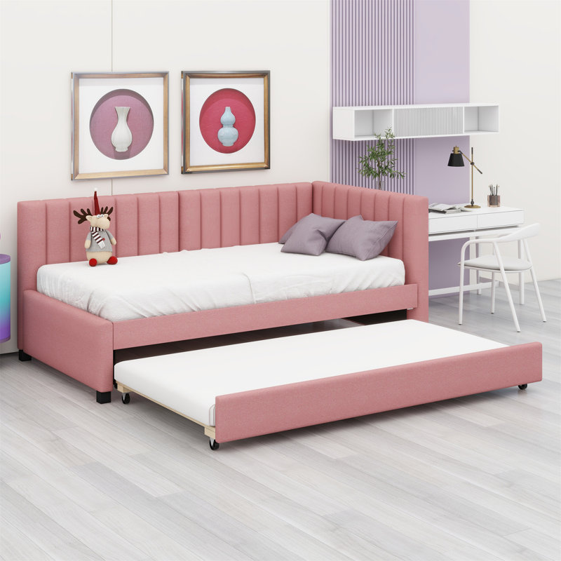 Upholstered Daybed With Trundle, Pink