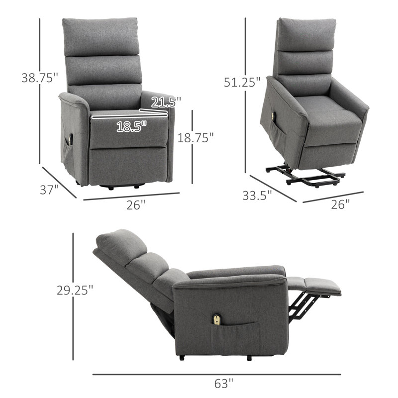 Fauteuil inclinable lève-personne standard de 26 po de largeur à 100% polyester, Polyester 100 % gris foncé