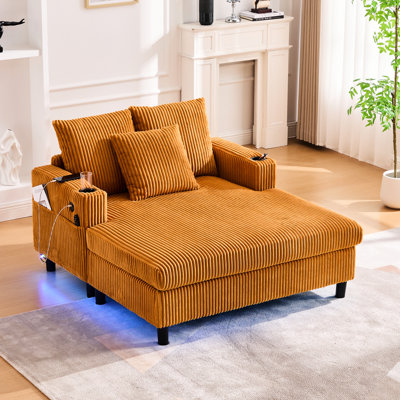 Fauteuil en velours côtelé moderne avec fonction de charge, 7 couleurs et inclinaison intelligente à double poche, siège réglable et confortable
