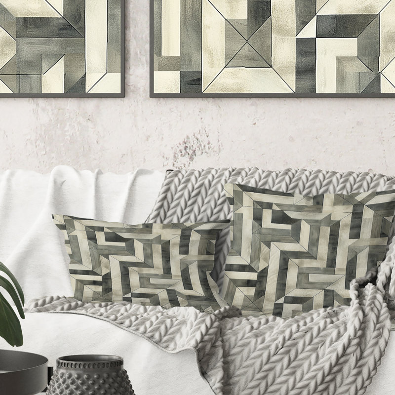 Coussin lombaire gris et beige Midcentury Maze II