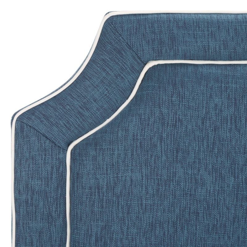 Cloverdale Upholstered Panel Headboard, Twin, Denim Blue/White Piping Viscose Blend