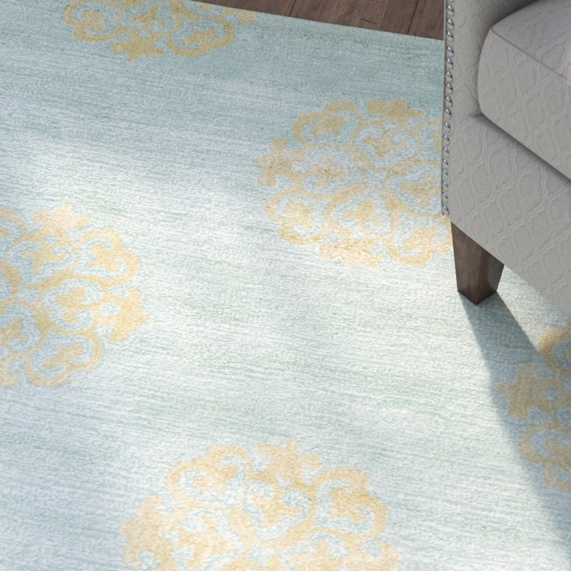 Steve Hand Tufted Wool/Viscose Geometric Rug in Turquoise/Yellow, Square 8'