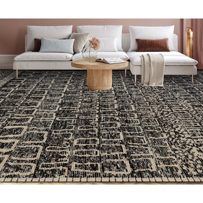Wool Moroccan Area Rug in White, Rectangle 8' x 10'