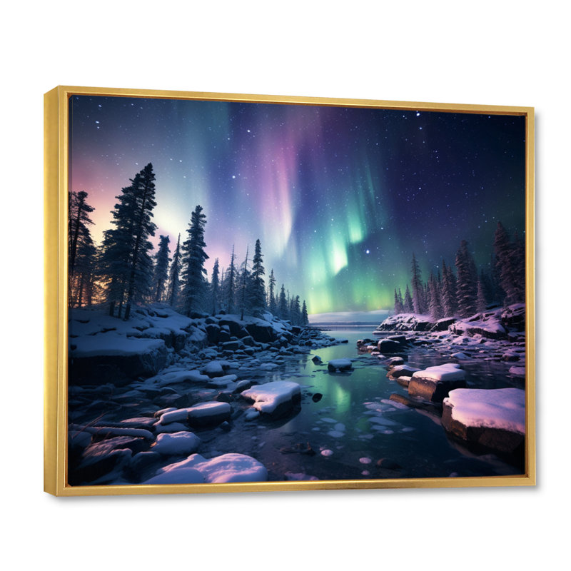 Canada Lumière polaire II sur toile, H 12 po x l 20 po x P 1 po, Cadre flottant doré
