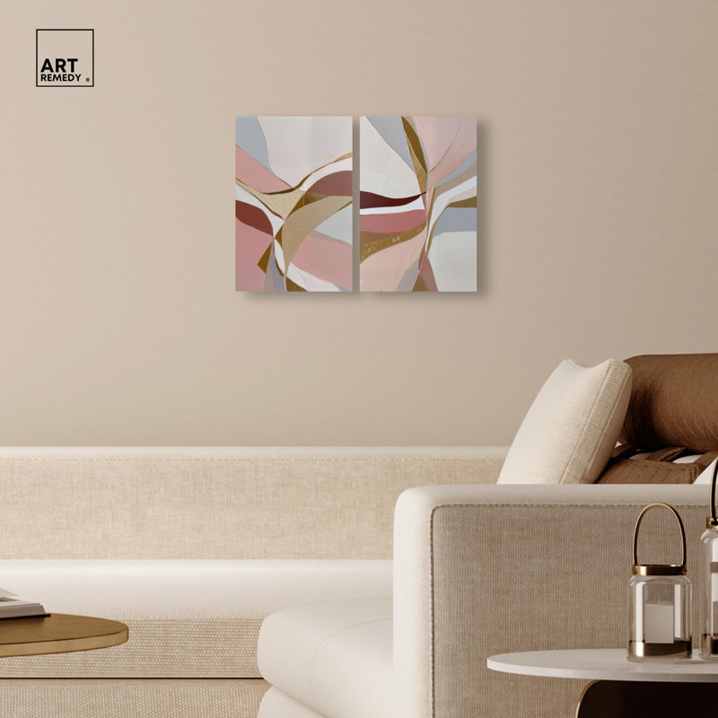 Gold Split Duo Canvas Print Abstract Boho Art Set by Art Remedy, Black Frame, 10 x 15, H 45 po x l 30 po