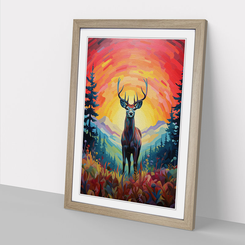 Deer Colour Field - Single Picture Frame Print on Wood, Oak Framed, 34cm H x 25cm W