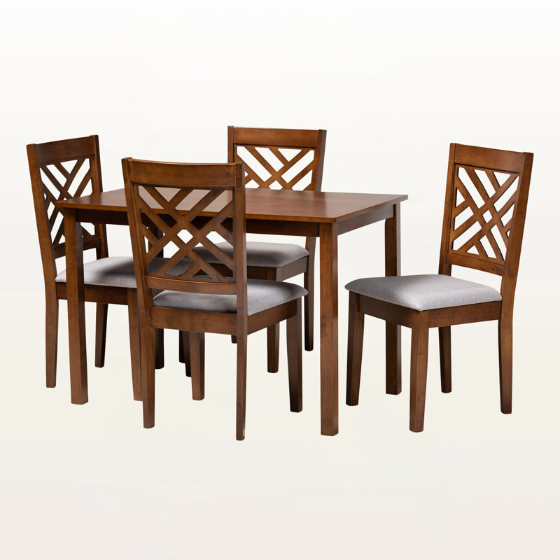 Ensemble de salle à manger 5 pièces en tissu gris et bois de finition noyer Fraserburgh, H 37,4 po x l 18,5 po x P 19,88 po