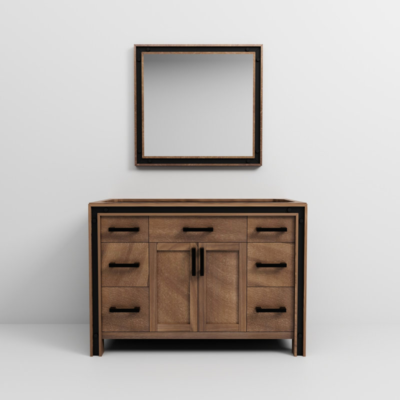Rustique 48 po Meuble-lavabo large, 34 miroirs, entièrement assemblé, une armoire et six tiroirs pour espace avec miroir inclus