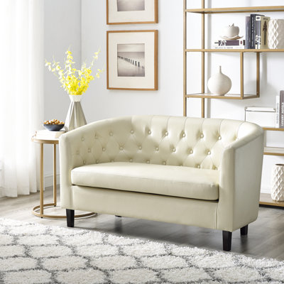 Tedie Faux Leather Loveseat, Button Tufted Barrel Loveseat, Mid-century Modern Loveseat Sofa, Sofa Couch by Winston Porter