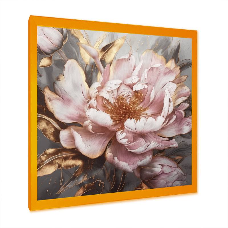 «Pink Gold Pe pivoens Petals» - reproduction d'art sur toile encadrée, H 24 po x l 24 po, Impression encadrée, Doré
