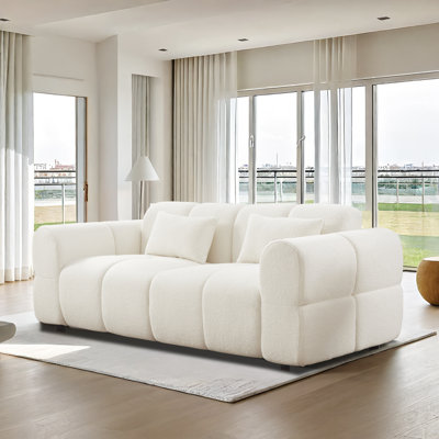Modern Lambswool Upholstered 2 - Seat Cloud - like Sofa for Living Room-White