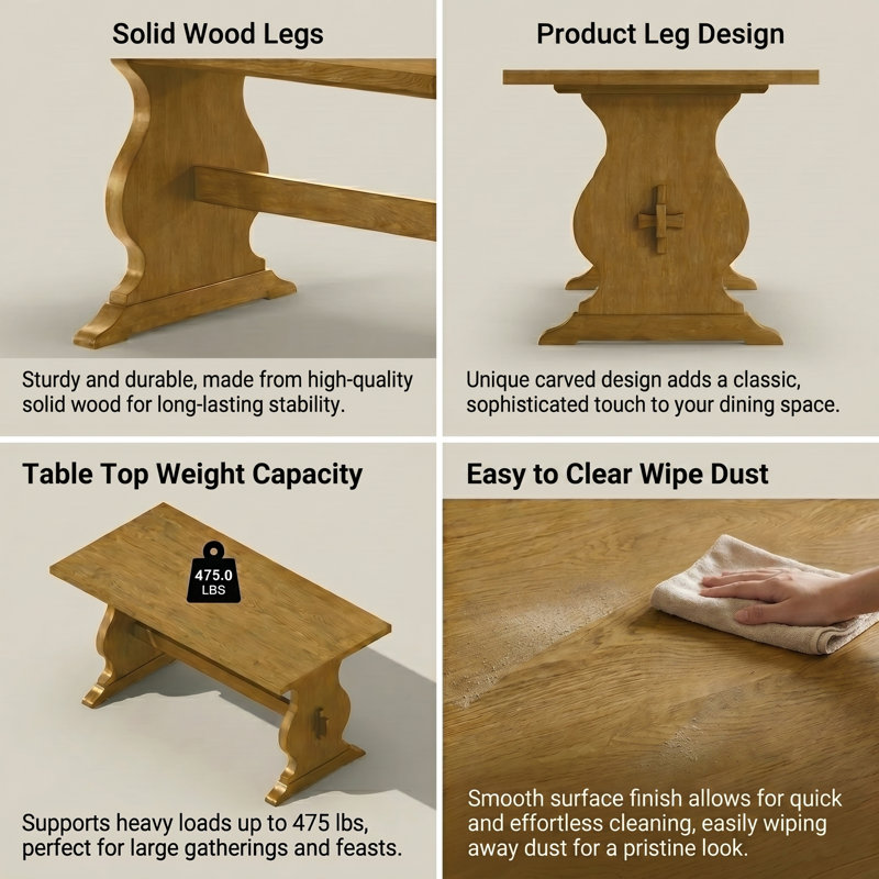 Oaklyn Traditional 70.8" Solid wood Dining Table, Light Wood