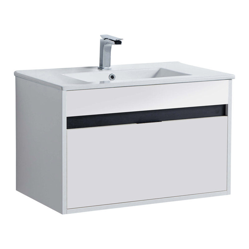 Kynlyn 30'' Single Bathroom Vanity with Ceramic Top, White Matte