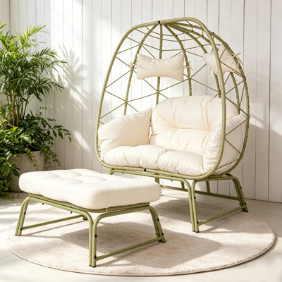 Chaises longues spacieuses pour patio, ensemble bohème en rotin d'acier pour patio