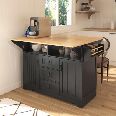 55.7" Large Kitchen Island With 2 Drop Leaf