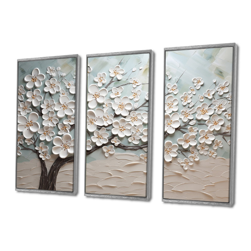 Cornouiller Serenity Magical Tree IV - ensemble d'art mural champ de fleurs, H 40 po x l 60 po x P 1 po, Encadrement argenté