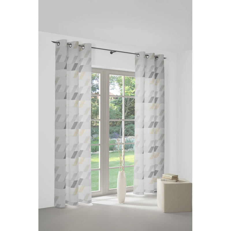 Lopez Eyelet Room Darkening Single Curtain, Light grey/Beige/Grey, 132cm Width x 245cm Drop