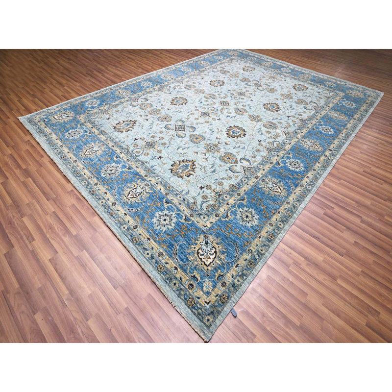 Tapis bleu en laine noué à la main 9 pi 10 po x 13 pi 9 po DC9E0C9BE4204AAEBF7CB7ADE09C04EB